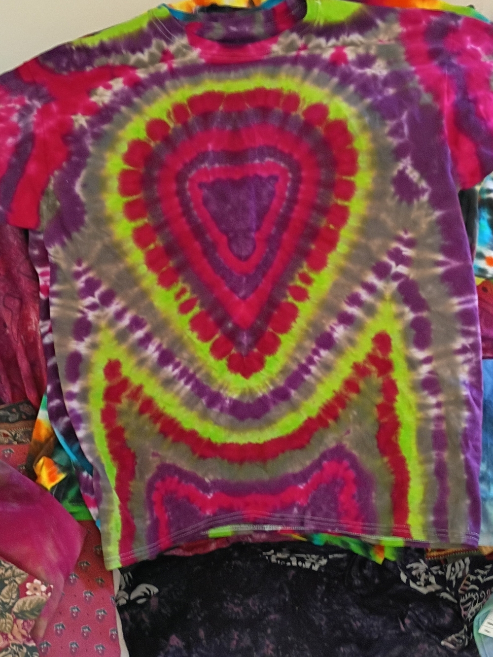 Tie-Dye Large Heart T Shirt - Purple, Pink & Green